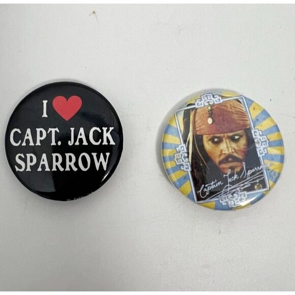 Pirates of the Caribbean I Love Captain Jack Sparrow Set Of 2 Buttons - Picture 1 of 10